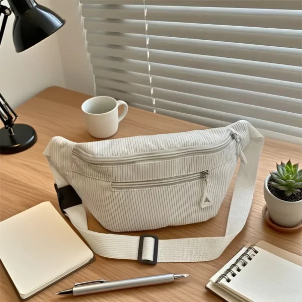 Sac banane femme en velours côtelé – style décontracté avec sangle réglable