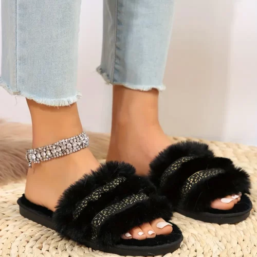 Chaussons femme en fausse fourrure – confort hiver doux et antidérapants