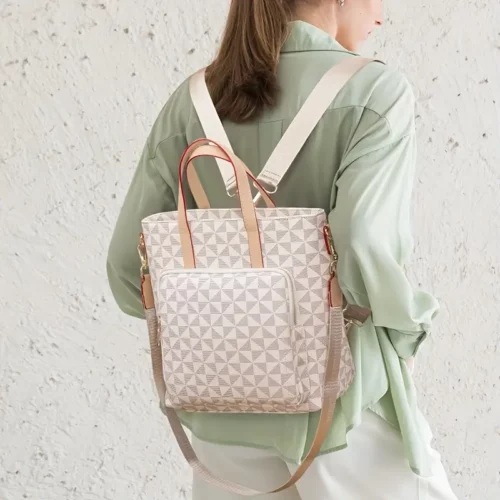 Sac à dos léger convertible femme – style urbain, bandoulière amovible, motif géométrique