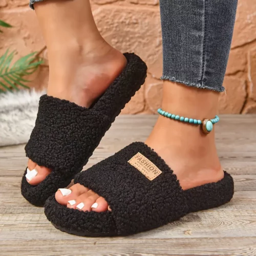 Chaussons femme en fausse fourrure douce – confort chaud à enfiler maison