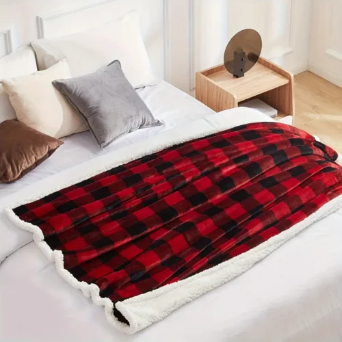 Plaid en flanelle douce réversible – motif carreaux rouge noir – ultra confortable