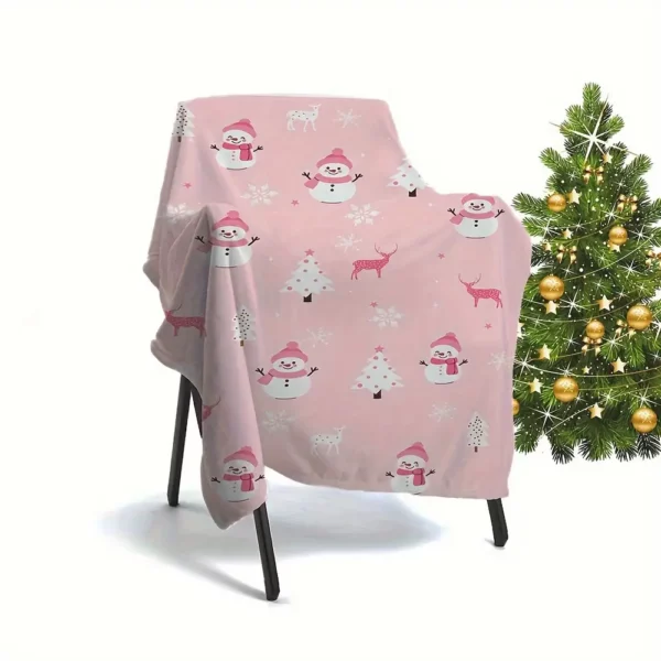Plaid polaire de Noël doux – motif renne et flocons pour canapé ou lit