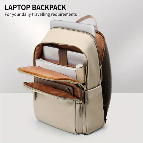 Sac à dos femme élégant pour ordinateur – léger, compartiments multiples, beige