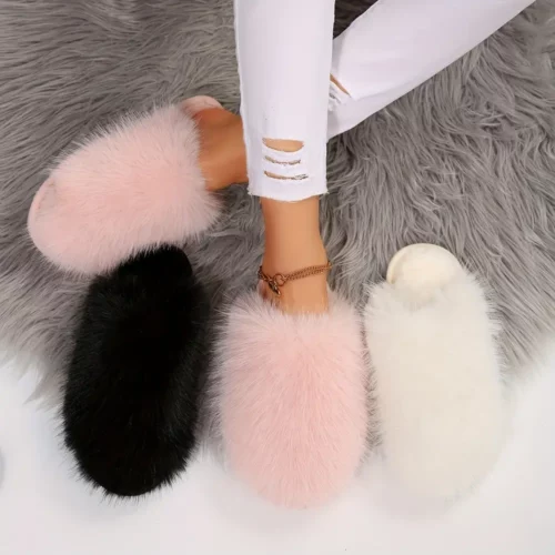 Chaussons femme fourrés en peluche douce – confort chaud pour l'hiver