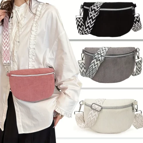 Sac banane femme en velours côtelé – style vintage avec bandoulière ajustable