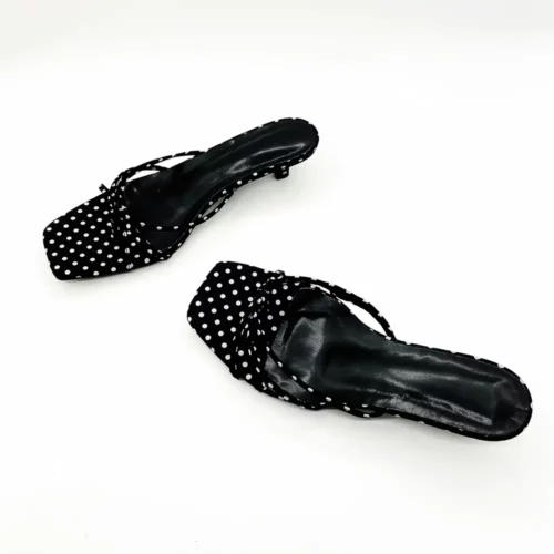 Sandales à petit talon femme – mule élégante à pois bout carré confortable