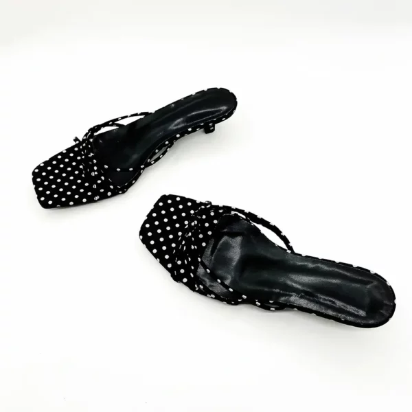 Sandales à petit talon femme – mule élégante à pois bout carré confortable