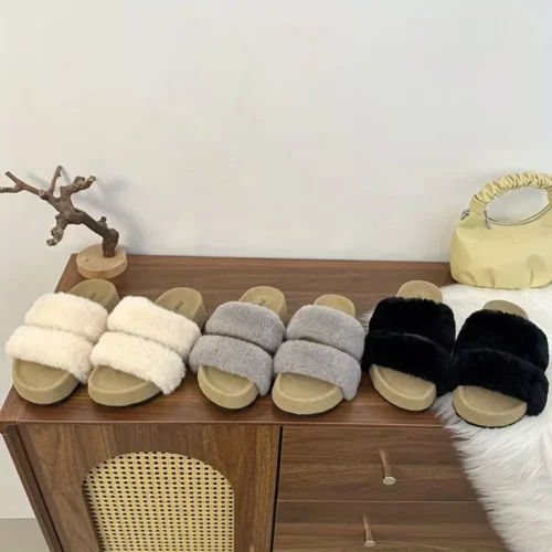 Chaussons femme en fausse fourrure douce – confort chaud intérieur cocooning