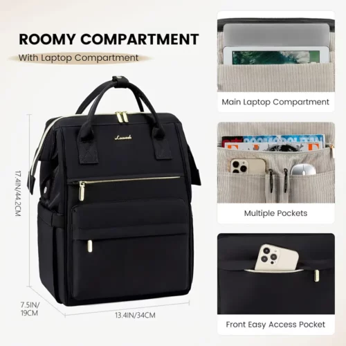 Sac à dos femme pour ordinateur portable – multi-compartiments, usage travail et école