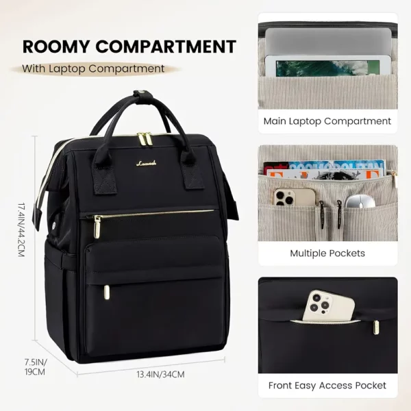 Sac à dos femme pour ordinateur portable – multi-compartiments, usage travail et école