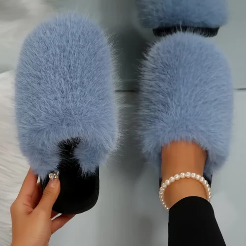 Chaussons femme en fausse fourrure épaisse – confort moelleux d'intérieur