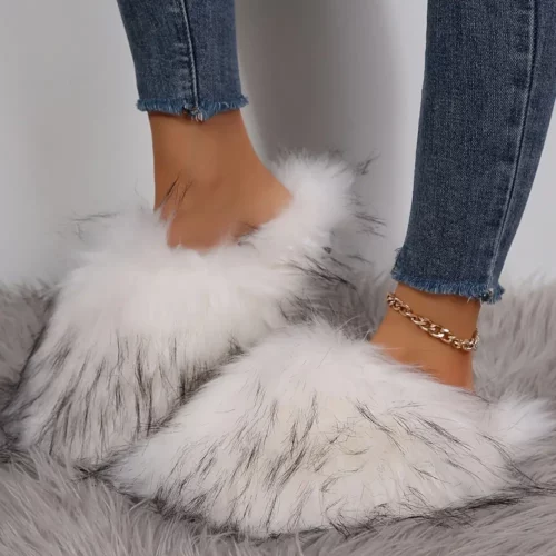 Chaussons femme en fausse fourrure douce – semelle antidérapante intérieur extérieur