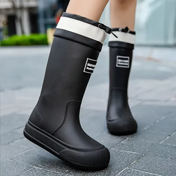 Bottes de pluie femme en caoutchouc avec semelle épaisse et nœud décoratif
