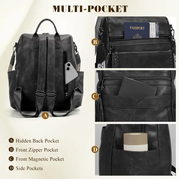 Sac à dos femme convertible élégant – compartiments multiples, usage pro et casual