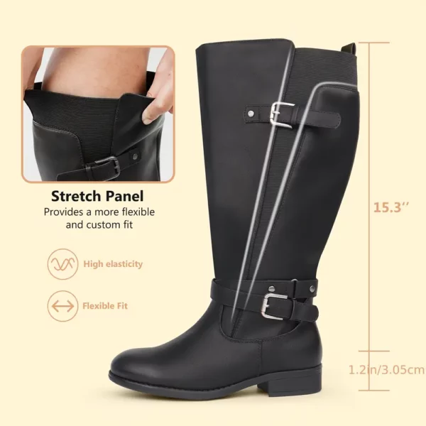 Bottes cavalières femme en cuir avec boucle – talon plat et zip latéral