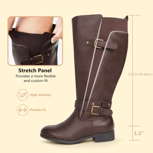 Bottes cavalières femme en cuir avec boucle – talon plat et zip latéral