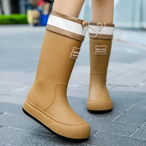 Bottes de pluie femme en caoutchouc avec semelle épaisse et nœud décoratif