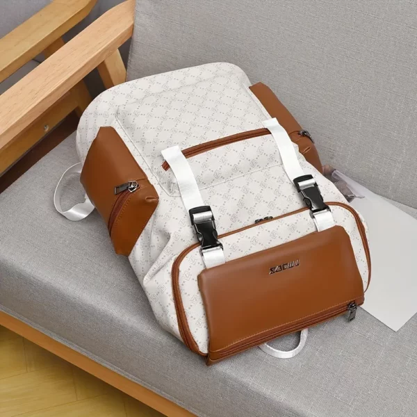 Sac à dos vintage femme en cuir rayé – Élégant et idéal pour ordinateur portable