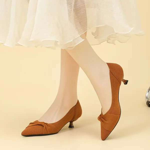 Escarpins mariage femme à petit talon – bout pointu avec nœud élégant