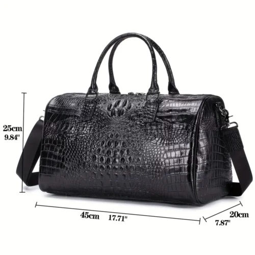 Sac week-end femme en cuir véritable motif crocodile – élégant et spacieux noir