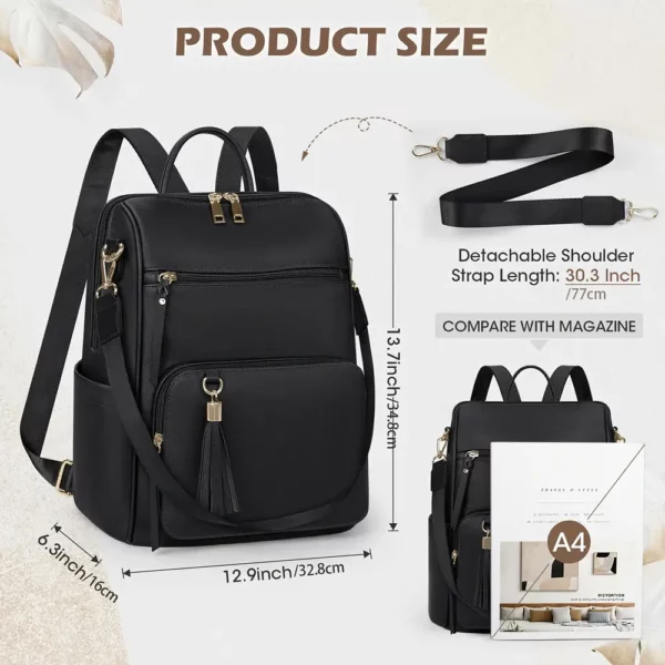 Sac à dos femme élégant en cuir synthétique avec compartiment ordinateur et pompon