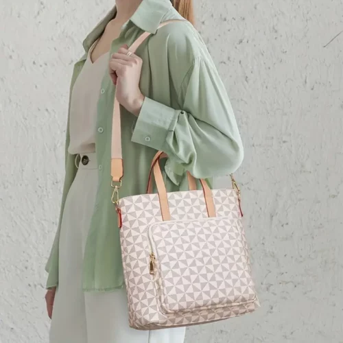 Sac à dos léger convertible femme – style urbain, bandoulière amovible, motif géométrique