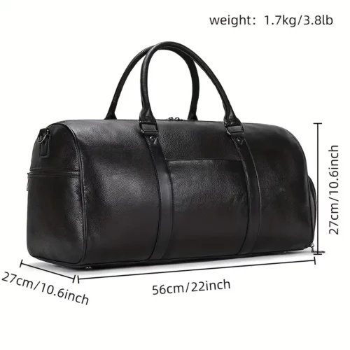 Sac de voyage en cuir véritable avec compartiment chaussures – noir imperméable