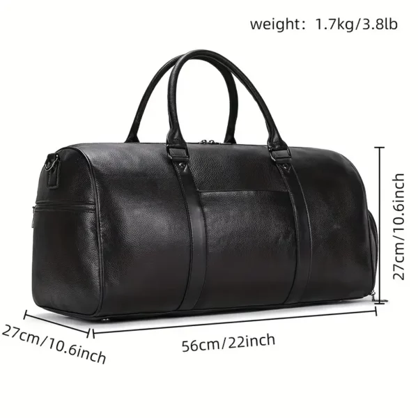 Sac de voyage en cuir véritable avec compartiment chaussures – noir imperméable