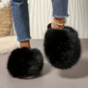 Chaussons femme en fausse fourrure douce – semelle antidérapante intérieur extérieur