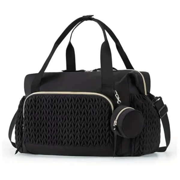 Sac week-end femme en nylon matelassé noir – élégant et lavable en machine