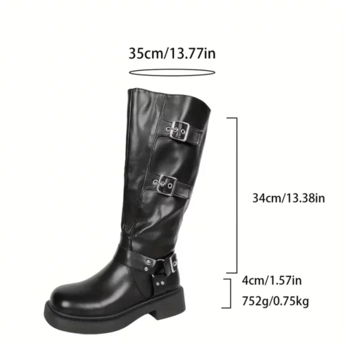 Bottes femme à talon épais avec boucle latérale – semelle antidérapante PU