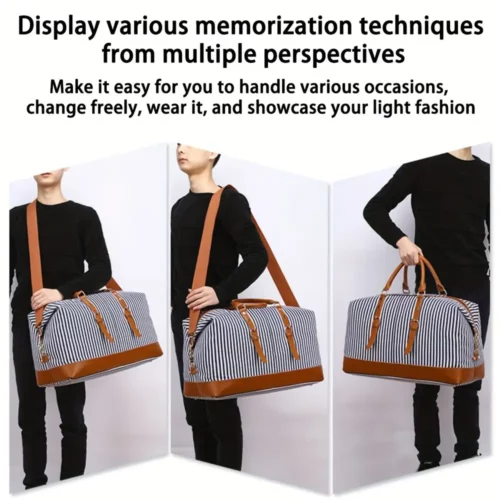 Sac week-end femme convertible en tissu résistant à rayures – style sport chic