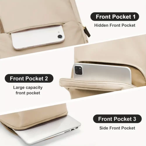 Sac à dos femme élégant pour ordinateur – léger, compartiments multiples, beige