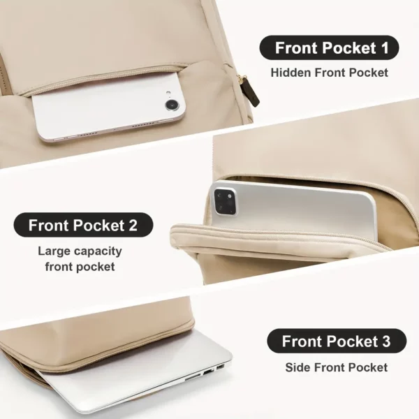 Sac à dos femme élégant pour ordinateur – léger, compartiments multiples, beige