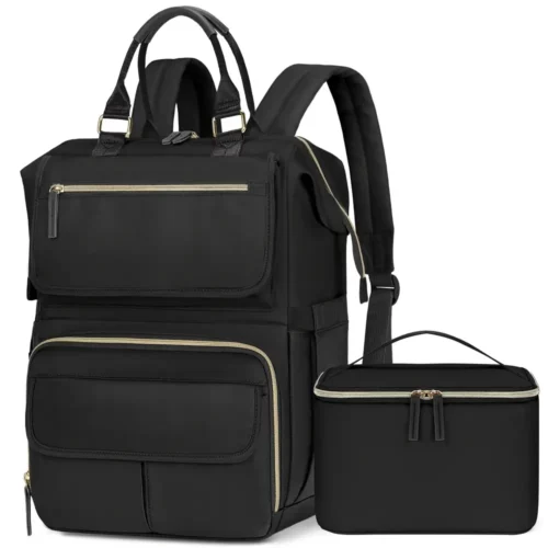 Sac à dos ordinateur femme léger avec poche isotherme – design moderne noir