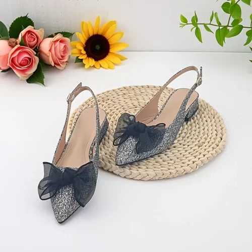 Escarpins femme à talon bas et bout pointu – confort chic avec nœud élégant