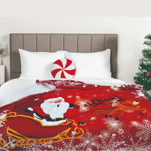 Plaid polaire de Noël doux – motif renne et flocons pour canapé ou lit