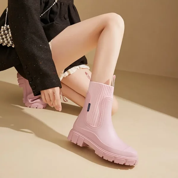 Bottes de pluie femme style Chelsea en caoutchouc – semelle épaisse antidérapante