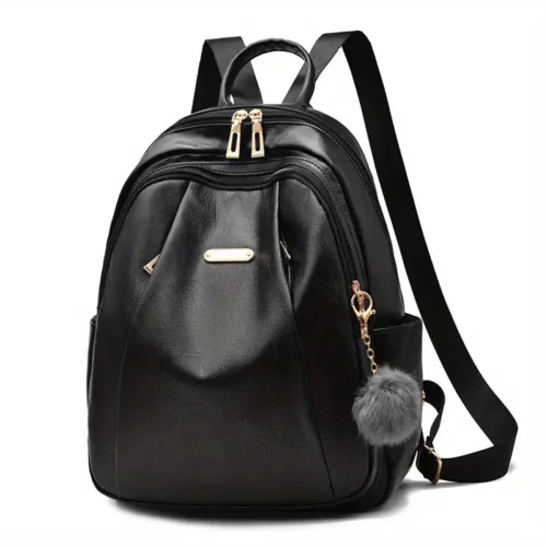 Sac à dos femme léger et élégant – polyester résistant avec pompon déco