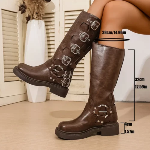 Bottes femme à plateforme avec boucle décorative et sangles croisées élégantes