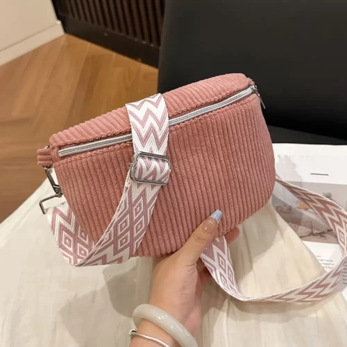 Sac banane femme en velours côtelé – style vintage avec bandoulière ajustable