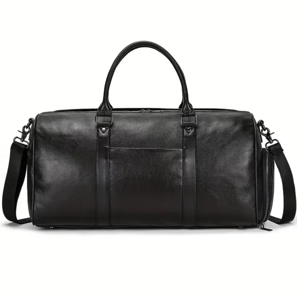 Sac de voyage en cuir véritable avec compartiment chaussures – noir imperméable