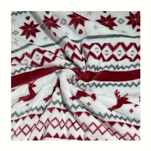 Plaid de Noël en flanelle douce – motif flocons et rennes style français