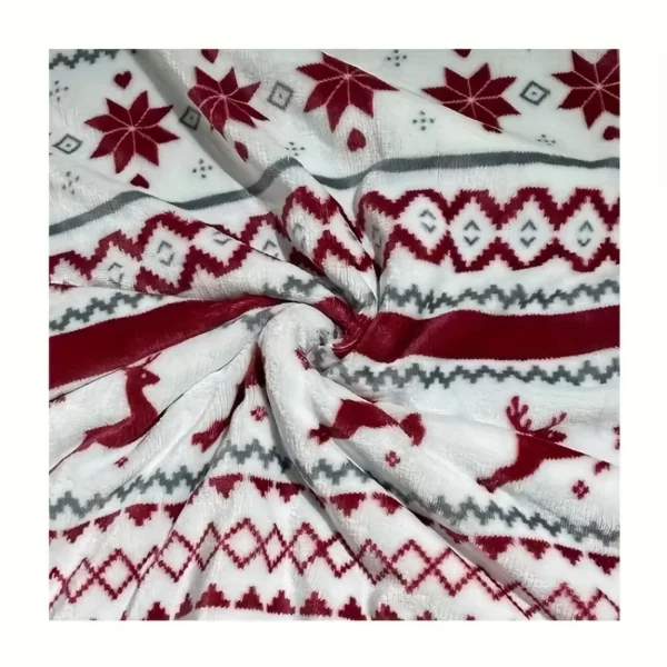 Plaid de Noël en flanelle douce – motif flocons et rennes style français