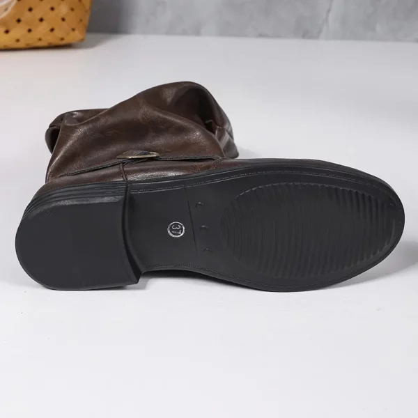Bottes femme mi-mollet rétro à double boucle – cuir synthétique brun élégantes