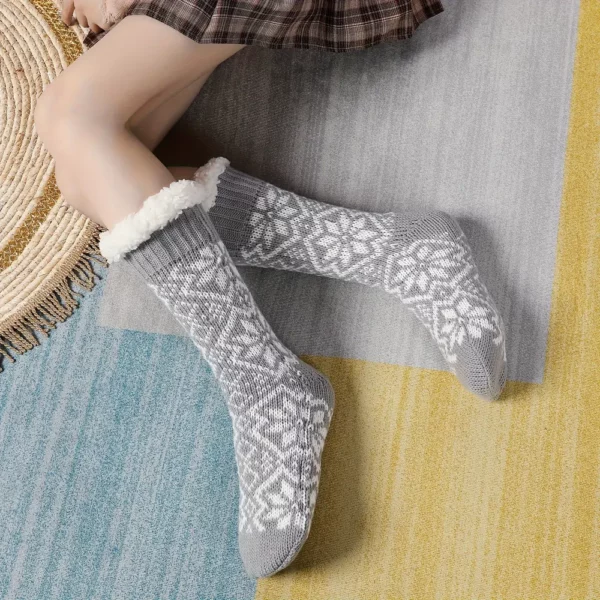 Chaussons chaussettes polaires femme antidérapants hiver – confort intérieur cosy
