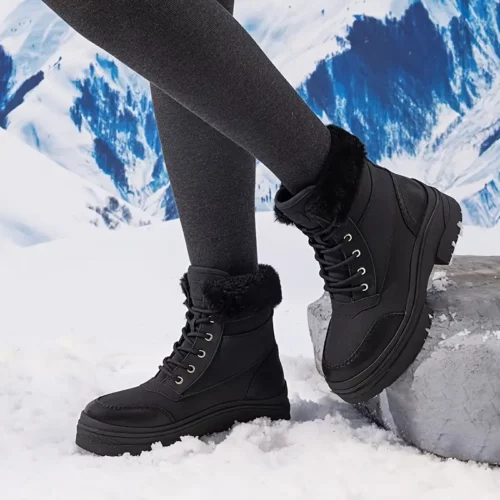 Bottes d’hiver femme avec doublure fourrée synthétique et semelle plateforme TPR