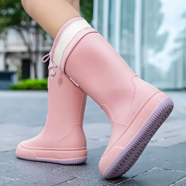Bottes de pluie femme en caoutchouc avec semelle épaisse et nœud décoratif