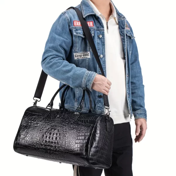 Sac week-end femme en cuir véritable motif crocodile – élégant et spacieux noir
