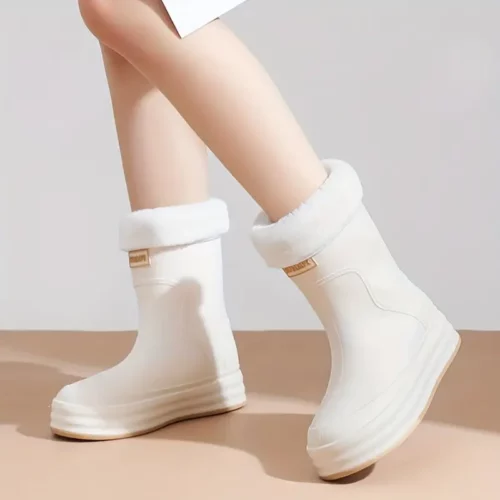 Bottes de pluie femme mi-mollet en caoutchouc avec doublure polaire amovible